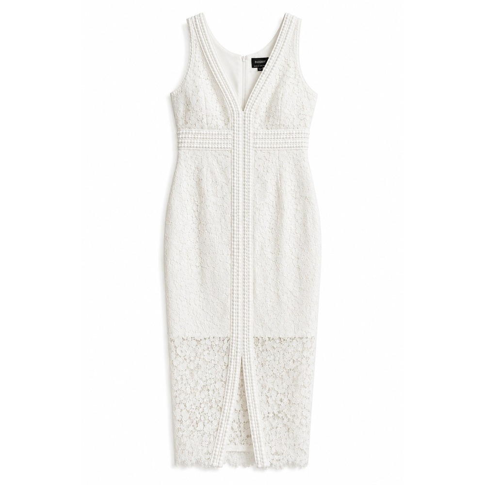 Bardot White Lace Midi Dress Womens US 8 Textured Sleeveless Cocktail Bridal